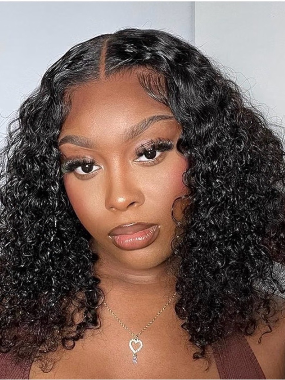 14” Natural Black #1B Water Wave Curly Human Hair 13x6 HD Lace Front Wig #072